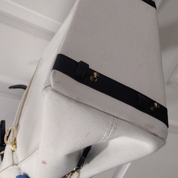 Samantha Thavasa DELUXE Shoulder Bag White Canvas 2 ways Tote Handbag - Picture 11 of 17